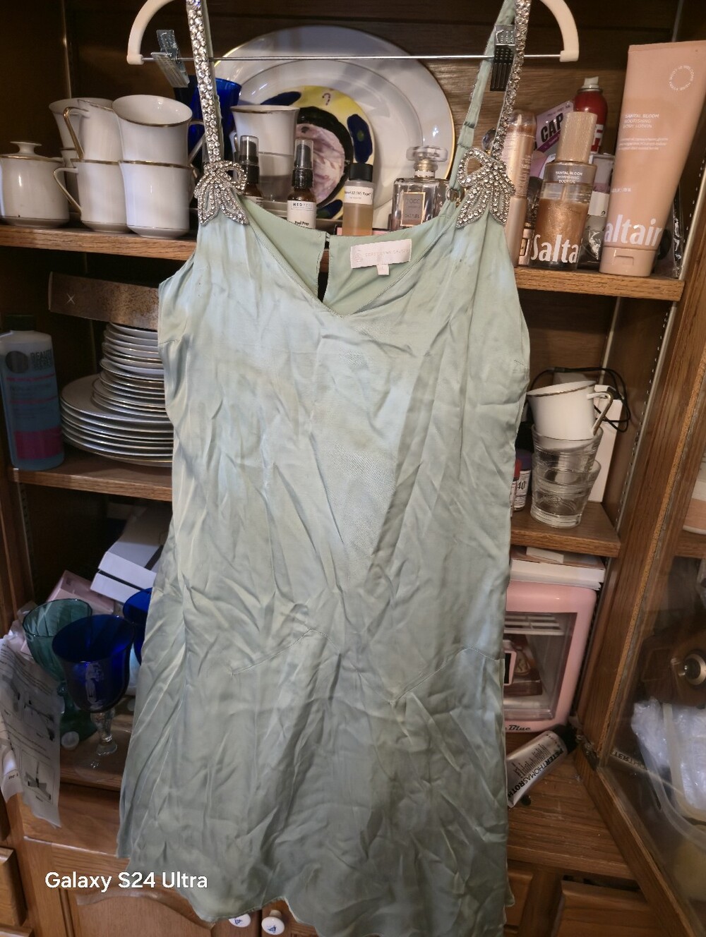 Elegant Light Green Embellished Strap Dress